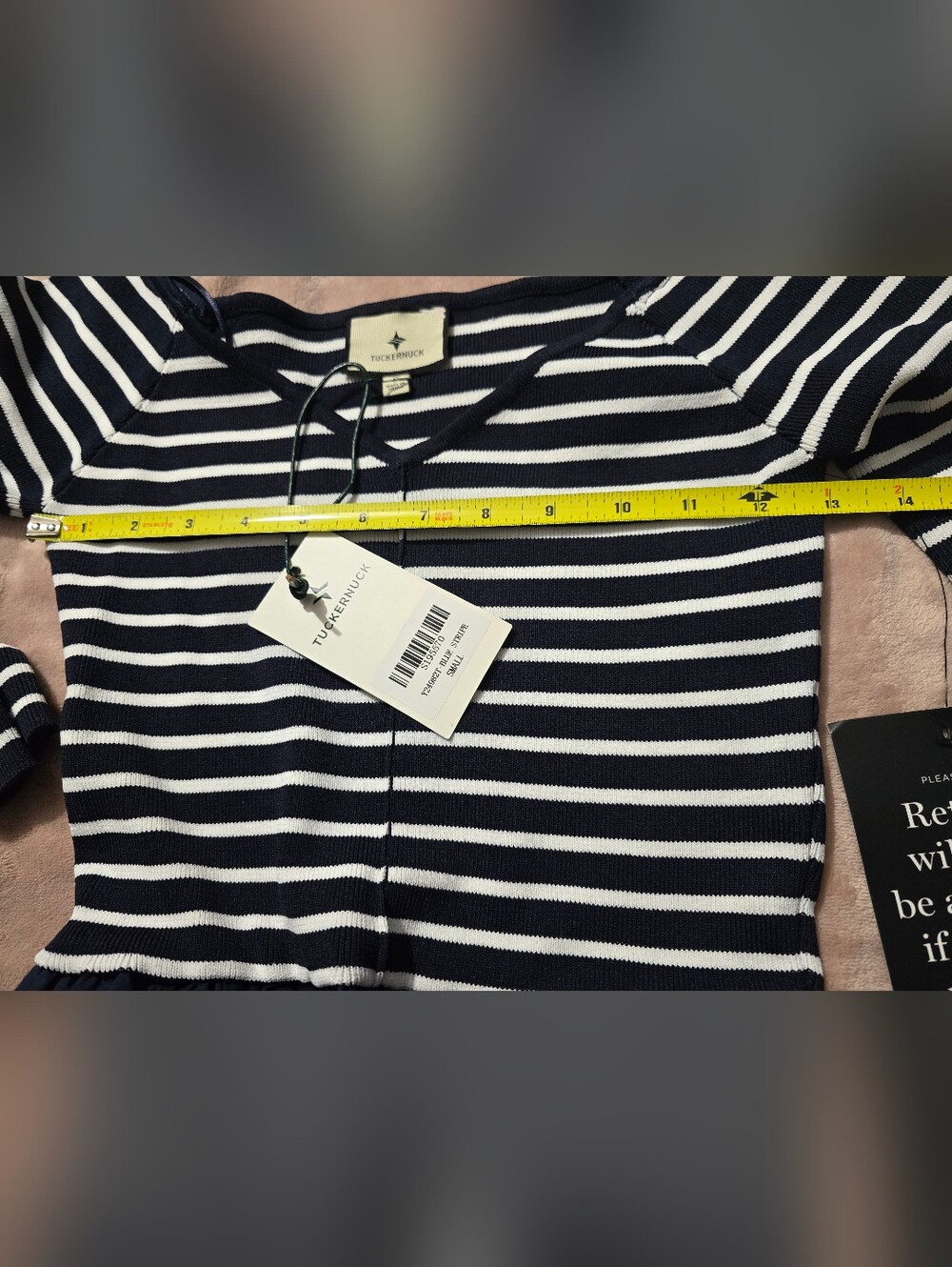 Tuckernuck Clea Dress in a navy and white striped mixed-media design Size Small - Picture 5 of 8